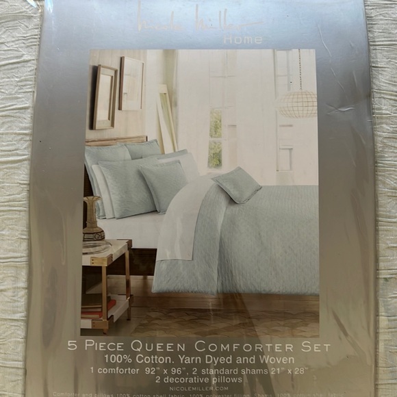 Nicole Miller 5 pc queen comforter set 100% cotton yearn dyed and woven - Picture 1 of 6
